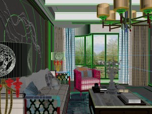 panorama antique chinese style family living room restaurant 10 3D Модель