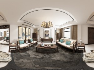 panorama antique chinese style family living room restaurant 11 3D Model