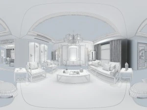 panorama antique chinese style family living room restaurant 11 3D Model