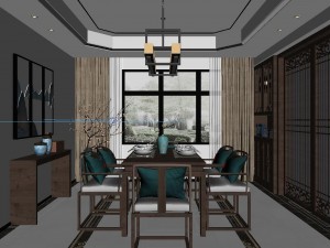 panorama antique chinese style family living room restaurant 11 3D मॉडल