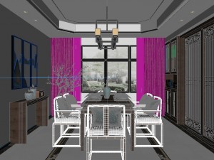 panorama antique chinese style family living room restaurant 11 3D मॉडल