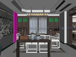 panorama antique chinese style family living room restaurant 11 3D मॉडल