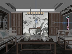 panorama antique chinese style family living room restaurant 11 3D मॉडल