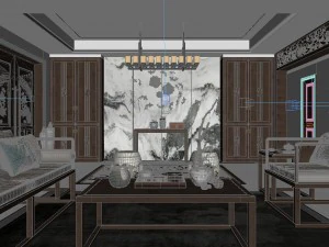 panorama antique chinese style family living room restaurant 11 3D Model