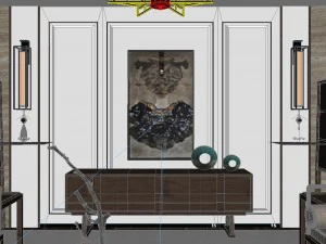 panorama antique chinese style family living room restaurant 11 3D Model