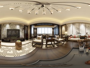 panorama antique chinese style family living room restaurant 12 3D Model