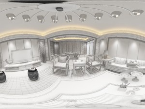 panorama antique chinese style family living room restaurant 12 Modèle 3D