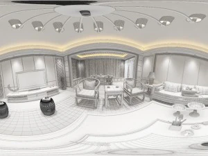 panorama antique chinese style family living room restaurant 12 3D Model
