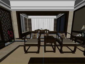 panorama antique chinese style family living room restaurant 12 3D Model
