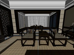 panorama antique chinese style family living room restaurant 12 3D Model