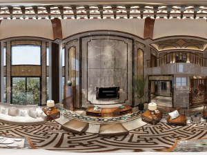 panorama antique chinese style family living room restaurant 13 3D Model