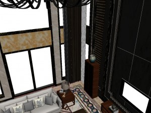 panorama antique chinese style family living room restaurant 13 3D Model