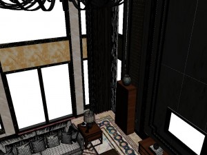 panorama antique chinese style family living room restaurant 13 3D Model