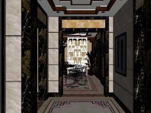 panorama antique chinese style family living room restaurant 13 3D Model