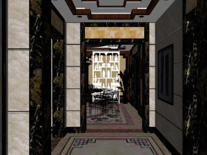 panorama antique chinese style family living room restaurant 13 3D Model