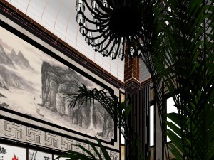 panorama antique chinese style family living room restaurant 13 3D Model