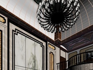 panorama antique chinese style family living room restaurant 13 3D Model