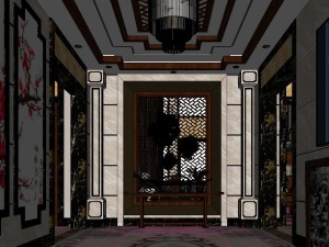panorama antique chinese style family living room restaurant 13 3D Model