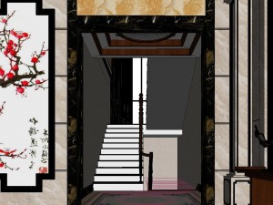 panorama antique chinese style family living room restaurant 13 3D Model