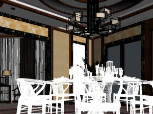 panorama antique chinese style family living room restaurant 13 3D Model
