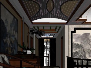 panorama antique chinese style family living room restaurant 13 3D Model