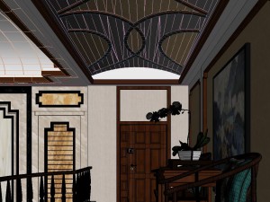 panorama antique chinese style family living room restaurant 13 3D Model