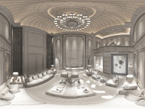 panorama antique chinese style family living room restaurant 13 3D Model