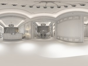 panorama antique chinese style family living room restaurant 14 3D Модель