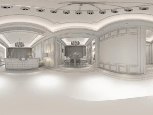 panorama antique chinese style family living room restaurant 14 3D Model