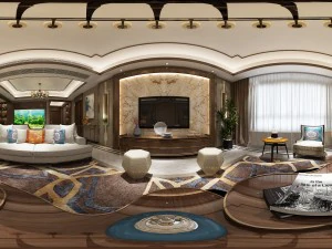 panorama antique chinese style family living room restaurant 15 3D Model