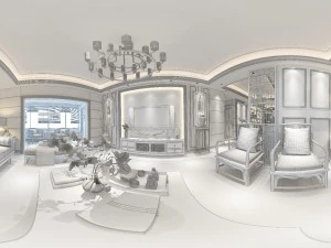 panorama antique chinese style family living room restaurant 16 3D Model