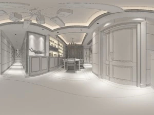 panorama antique chinese style family living room restaurant 16 3D Model