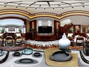panorama antique chinese style family living room restaurant 17 3D Model