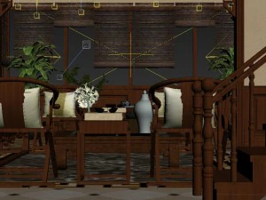 panorama antique chinese style family living room restaurant 17 3D Model