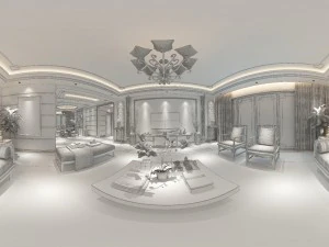 panorama antique chinese style family living room restaurant 18 3D Model