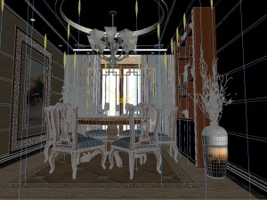 panorama antique chinese style family living room restaurant 18 Modelo 3D