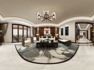 panorama antique chinese style family living room restaurant 19 3D Модель