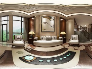 panorama antika Çin tarzı aile oturma odası restoran 20 3D Model