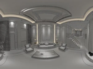 panorama antique chinese style family living room restaurant 20 3D Model