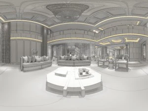 panorama antique chinese style family living room restaurant 21 3D Model