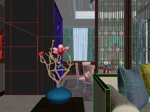 panorama antique chinese style family living room restaurant 22 3D Model