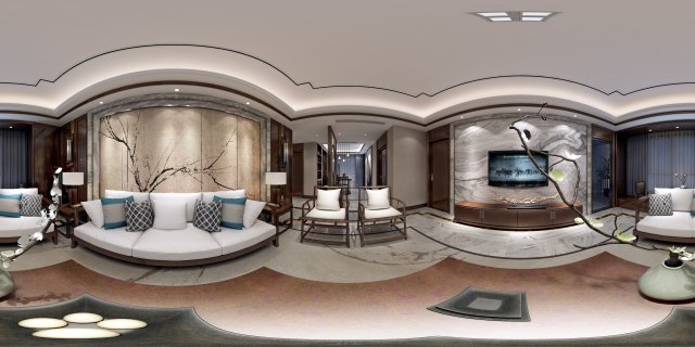 panorama antique chinese style family living room restaurant 23 3D Модель .c4d .max .obj .3ds .fbx .stl .blend 