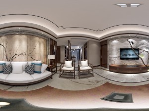 panorama antique chinese style family living room restaurant 23 3D Model