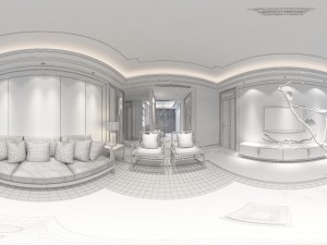 panorama antique chinese style family living room restaurant 23 3D Модель