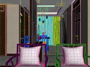 panorama antique chinese style family living room restaurant 23 3D Model