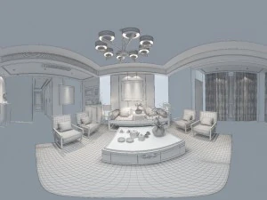 panorama antique chinese style family living room restaurant 24 3D Model