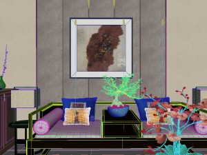 panorama antique chinese style family living room restaurant 24 3D Model
