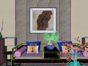 panorama antique chinese style family living room restaurant 24 3D Model
