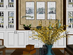 panorama antique chinese style family living room restaurant 25 3D Model