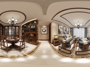 panorama antique chinese style living room restaurant space 01 3D Model